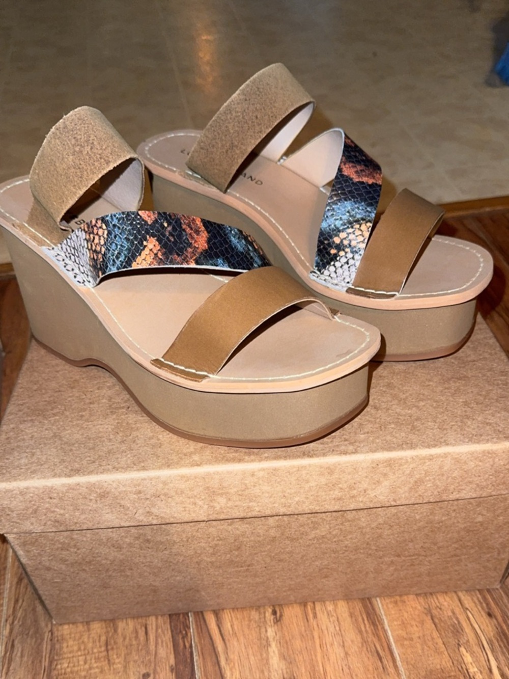 Lucky Brand Tan Platform Wedge Sandals with Snake-Print Strap- SOLD - Picture 2 of 3